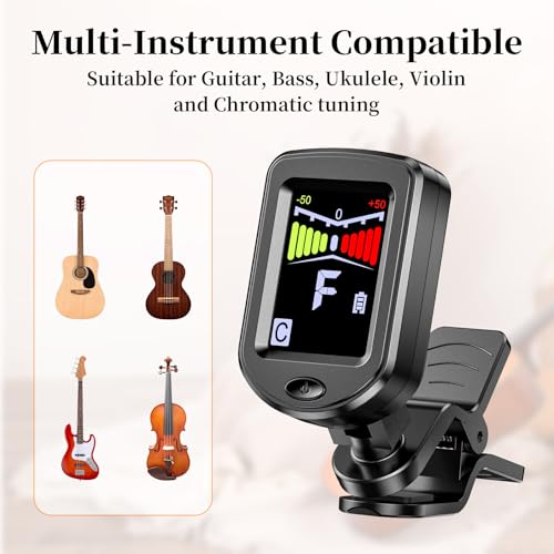new bee clip-on guitar tuner rechargeable with color screen 360 rotatable chromatic tuner for guitar bass ukulele violin black 1 pack