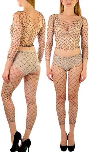 Image of ToBeInStyle Women's Spandex Multi Net Fishnet Set Rave Novelty Party Crop Top & Tights