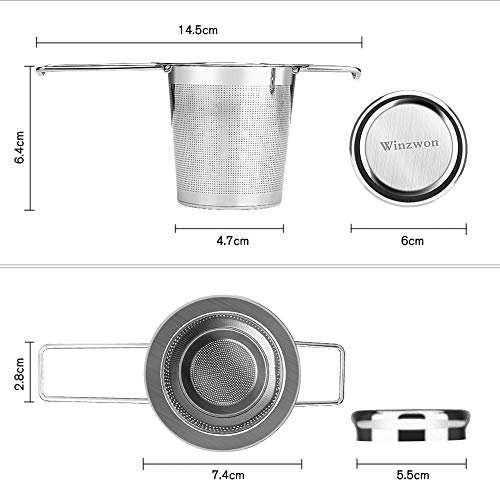 Colador de té, Winzwon Filtros de té Parafiltro y Tapa/bandeja de goteo, Colador de té de Doble Asa y Gran Capacidad… - Imagen 4