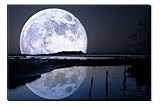 PICMA nachleuchtende Wandbild XXL Leinwand Wanddeko Leinwandbild Der Vollmond im Wasser Kunstdruck Bild