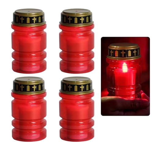 Bougie funéraire LED rouge lot de 4 pour extérieur IP44 étanche