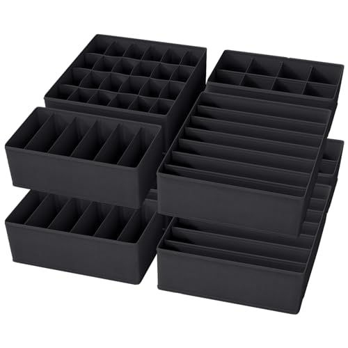Yucch Juego de 8 Organizador Ropa Interior, Plegable Organizador Cajones Ropa Interior, Organizador Armario Ropa con Compartimento para Sujetadores, Bragas, Calcetines, Corbatas (Negro)