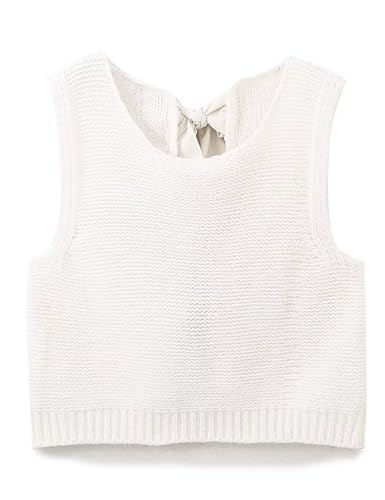 Lianlive Sweater Vest Top for Women Casual Crop Knit Cardigan Vest Bow Tie Back Knit Tank Tops (White-S)2