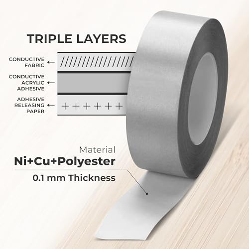Image of MWRF Source Conductive Cloth Fabric Adhesive Faraday Tape (2.4-inch x 65ft); EMI Grounding; RFID Signal Attenuation; Radio Frequency Signal Attenuation; Guitar Interference Shielding