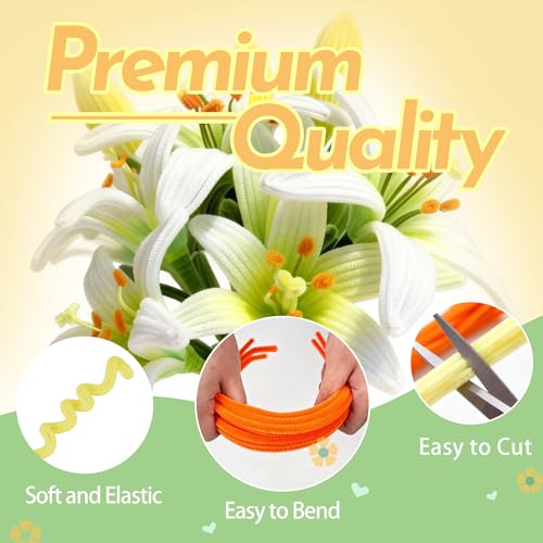 Image of 500 Pcs Pipe Cleaners Craft Bulk,4 Assorted Colors Chenille Stems for DIY Flower Making Kit with Floral Wire, Gardening Tape, Stamen & Ribbon, Pipe Cleaners Flowers, Arts and Craft Supplies for Kids