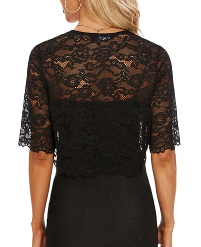 Women's Elegant Half Sleeve Floral Lace Shrug Top Open Front Summer Lightweight Cropped Cardigan2