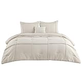 Bedsure Beige Queen Comforter Set - 4 Pieces Grid Pleated Bed Set, Down Alternative Bedding Sets for All Season, 1 Comforter, 2 Pillowcases, 1 Decorative Pillow - Image 8
