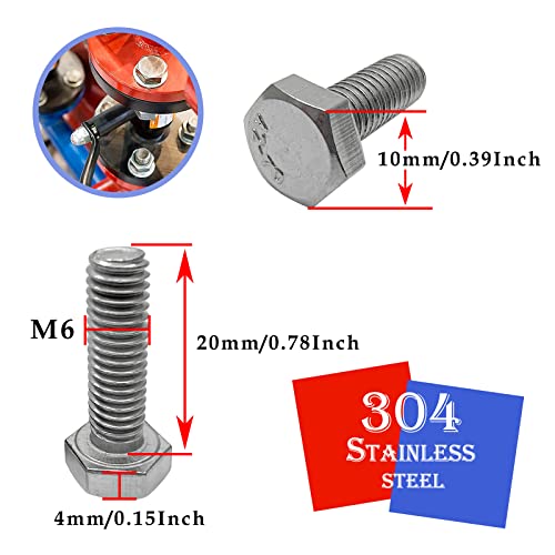 Image of M6x20mm Left Hand Hex Bolt,304 Stainless Steel Reverse Threaded Hex Bolts,Silver Fully Threaded Hex Bolts(5Pcs)