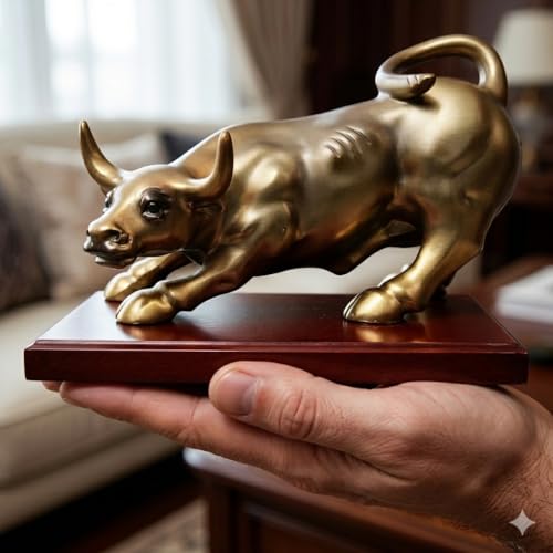 Image of Bull Statue Stock Market | Wall Street Bull Statue | Resin Sculpture Decorative Showpiece Animal Figurines for Home Decor, Tabletop, Offices, Christmas, Gifting Item