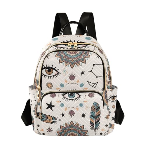 Sac à dos bohème avec yeux en plumes beige 35,6 cm pour femme