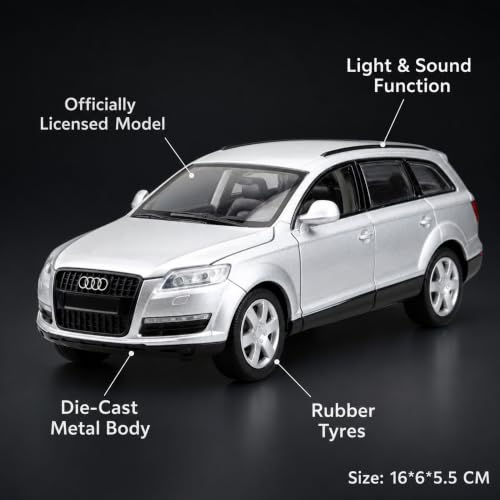 Image of Wizplex MSZ Audi Q7 1:32 Scale Officially Licensed Die Cast Metal Car - Pull Back SUV with Openable Doors & Hood, Light & Sound, Collectible Showpiece for Kids 3+ & Car Enthusiasts