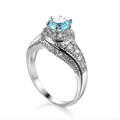 Blue Topaz Gemstone Rings for Women Aquamarine ANN Romantic Wedding Engagement Joyería Fina