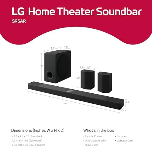 LG S95AR 9.1.5 ch. Home Theater Soundbar with Wireless Subwoofer, Dolby Atmos Audio, TV Synergy, Wow Interface, AI Room Calibration (2025 Model) - Thumbnail 3