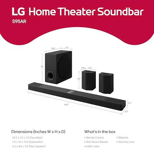 Image of LG S95AR 9.1.5 ch. Home Theater Soundbar with Wireless Subwoofer, Dolby Atmos Audio, TV Synergy, Wow Interface, AI Room Calibration (2025 Model)