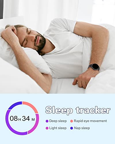 Huakua Smartwatch Uomo Chiamate E Whatsapp Rotondo Orologio Smart Watch Fitness Con Risposta Chiamate Bluetooth Contapassi Da Polso Cardiofrequenzimetro Saturimetro Impermeabile Per Andorid Ios Nero - 8