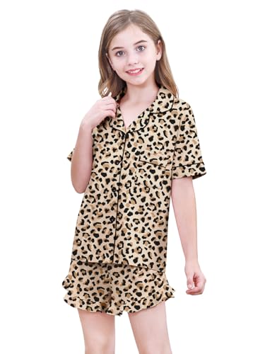 Umeyda Girls Pajamas Set Ruffle Soft Button-Down Sleepwea Nightwear 2Pjs Set Loungewear,5-14 Years4