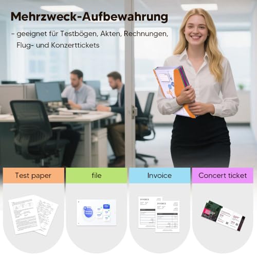 Donken Dokumententasche A4 Abheftbar, Wasserdichte Dokumentenmappe Sammelmappen mit Klettverschluss & Etikettentasche, Bunte Mappen für Dokumente Organisieren (20 Stück, Bunt)