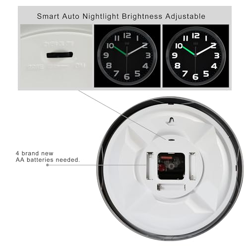 Reloj de pared silencioso HITO 10 pulgadas luz nocturna miniatura 4