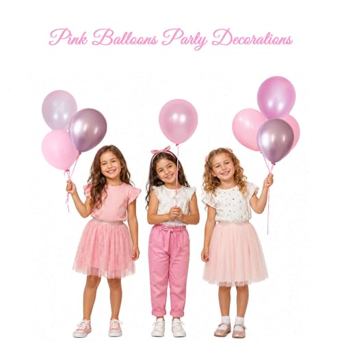 Image of Pink Balloons for Birthday Party Decorations- 12 Inch Different Shades of Pink Metallic Chrome Pearl Baby Light Matte Latex Balloon Bulk 50Pcs for Girls Women Coquette Pink Bow Kitty Theme Decor