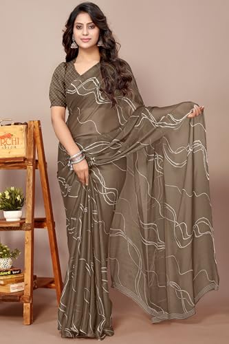 Image of MIRCHI FASHION Saree for Woman Chiffon Georgette Geometric Printed | Lightweight Farewell and Women's Office Sari with Blouse Piece