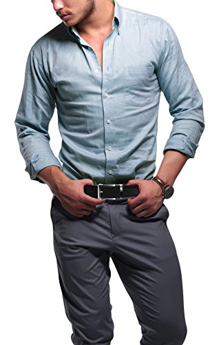 Classic Men's Leather Ratchet Click Belt - Antique Silver Buckle with Charcoal Black Leather Belt (Trim to Fit: Up to 35'' Waist)3