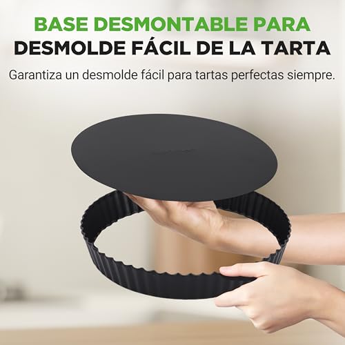 Miniatura 3 de Nutrichef 2 Moldes De Tarta Desmontables Para Repostería, Ideales Para Quiche Y Bizcochos, De 23 Cm, Acero Al Carbono Antiadherente Con Distribución Uniforme Del Calor, Incluye 100 Papeles Pergamino