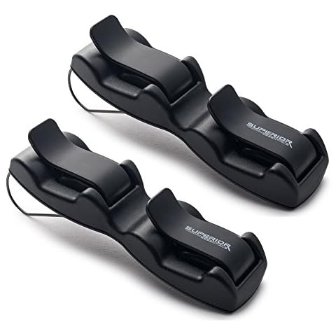 Superior Essentials Sunglass Holder for Car Visor - Eyeglass Car Mount with Double-Ends Sunglasses Holder Organizer, Universal Car Sunglass Holder Clip, Suitable for All Size Eyeglasses (2 Pack Black Cover