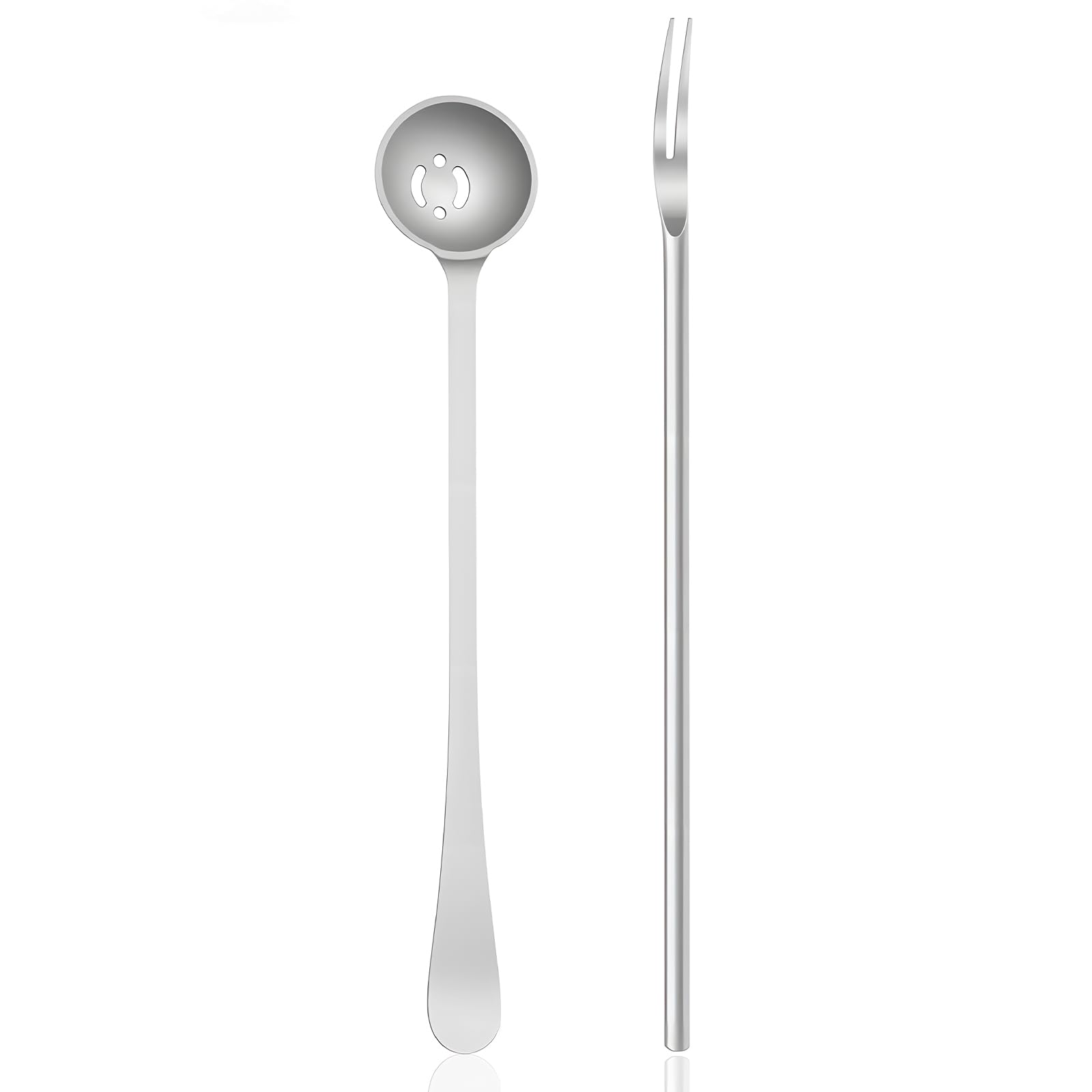 Thinp 2 Pcs Olive Spoon and Pickle Fork, Stainless Steel Long Handle Olive Fork for The Jar-Olive Spoons with Holes for Jars and Pickles Onion Cucumber