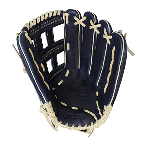 Ssk Zslow Slowpitch Softball Glove – 12.5” - 13” - 13.5” - 14” – Right & Hand Left Hand Throw (Navy/Camel, 14" - Left Hand Throw) #TOP2