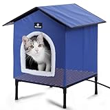 Elevated Heated Cat Houses for Outdoor Cat in Winter, Cat House with Pet Heating Pad, Providing Safe Feral Outdoor Cat House for Cats
