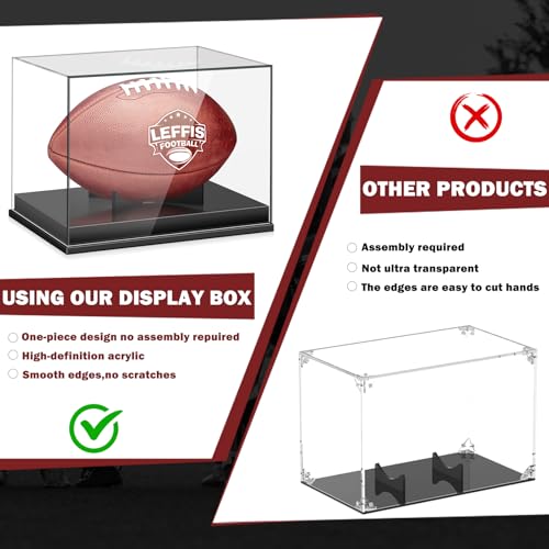 Leffis Football Display Case, Integrated Acrylic Football Case Display Case with Removable Built-in Football Display Stand, Memorabilia Display Cases for Autographed Football (No Assembly Required)