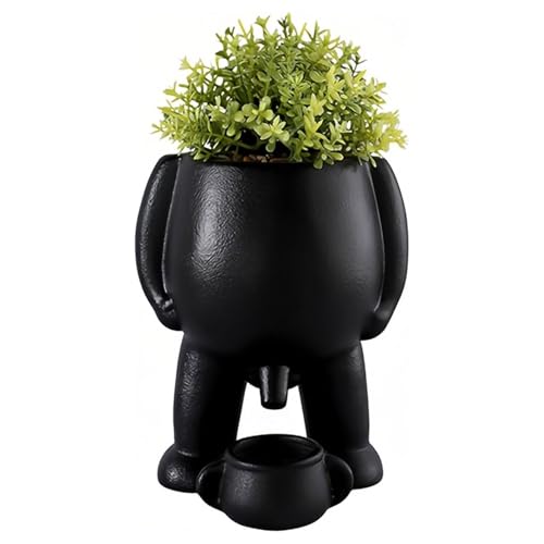 DTSFHTDAL Funny Resin Peeing Planter Pot Unique Piss Pot Design with Drainage Hole Whimsical Fleshy Plants Flower Pots for Home Office or Garden Decor Novelty Gift for Plant Lovers (Black)