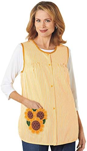 Carol Wright Gifts Cobbler Apron for Women with Pockets Snap Front | Craft Apron for Adults with Pockets | Cobbler Smock Apron, Color Sunflower, Size Medium, Sunflower, Size Medium