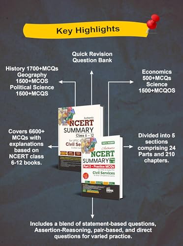 Image of Disha Combo (2 Books) Authentic NCERT Summary (Class 6 to 12) Part 1 & 2 - One Liner Concepts & Practice MCQs for UPSC & State PSC Civil Services & other Exams | Old & New NCERT General Studies