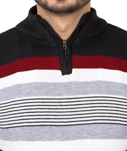 Image of ColorChakra Mens Woolen Sweater for Winters Striper Cardigan Wool Pullover