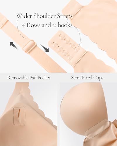 Image of Deep V Petal Bras for Women No Underwire Soft Wireless Bras Comfort Seamless Bralettes with Extender