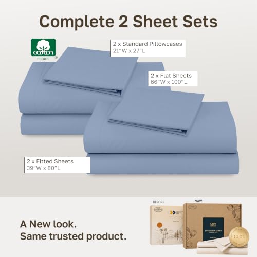 Image of 2-Pack Soft Natural 100% Cotton Sateen XL Twin Sheets Sets, Blue Hydrangea