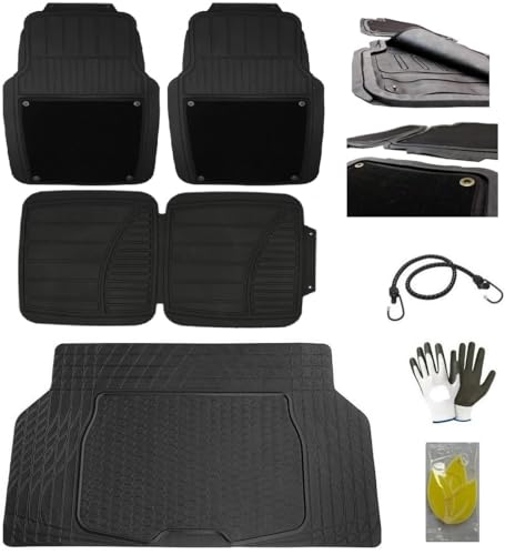 Compatible con Peugeot Partner Tepee BlueHDi 100 4x4 Act.Trac.Contro Alfombrillas DE Goma DE Doble Estilo/Bases Antideslizantes EXTRAÍBLES+Revestimiento DE Maletero DE PVC Resistente