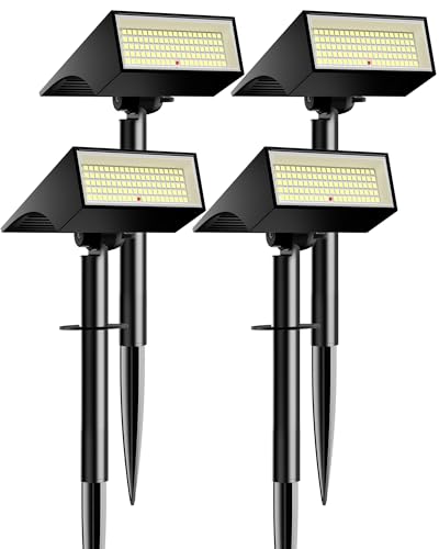 Koicaxy Solar Spot Lights Outdoor Waterproof 4 Pack IP65, 100 LEDs 4 Lighting Modes, High Efficiency Monocrystalline Silicon, Auto On/Off Solar Landscape Spotlights for Garden Yard Pathway, Cool White