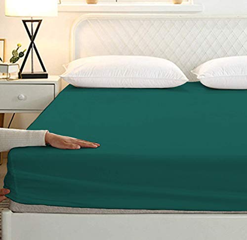 Image of Sweet Dream's 750 Collection Egyptian Cotton Fitted Bedsheet 4 to 12 Inch Matress 15 inch Drop King Size Bed (72x72) Inches (6 by 6) Feet + 2 Pillow Covers (18x28), Teal