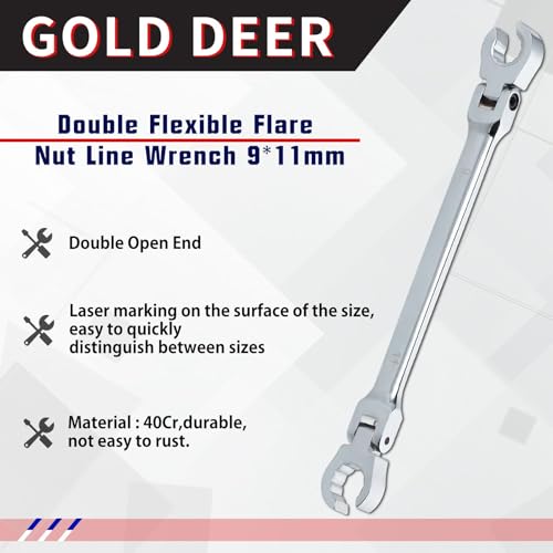 Image of Flex Head Flare Nut Wrench 10 * 12mm Flare Nut Wrench Set Metric Flare Tool Double Flexible Flare Nut Line Wrench Flare Tool Flex Tools 40Cr for Automotive Repairs Plumbing Repairs