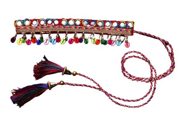 CHARMAURA Traditional Navratri Kamarband for Women & Girls | Mirror Work Waist Belt with Tassels & Colorful Beads | Ethnic Belly Chain for Garba & Dandiya Nights