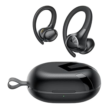 SoundPEATS Wings2 Fones de Ouvido Sem Fio Esportivos Bluetooth 5.3 Motorista 13mm IPX4 Modo de Jogo Semi-intra-auricular com Gancho de Orelha Suporte de Aplicativo para Esportes Total 30 Horas (preto)