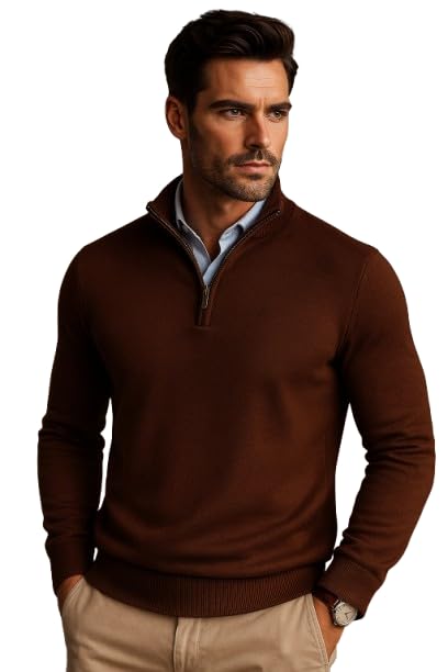 Image of Men Woolen High Neck Half Zip Full Sleeve Knitted Sweater for winterwear