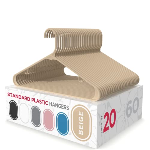 Sharpty Plastic Hangers Clothes Hangers for Clothing, Closet, Coats & Shirts - Durable & Space Saving - for Everyday Standard Use, Room Essentials & Basics - 20 Pack - Beige