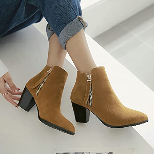 Shinelly Women Faux Suede Ankle Booties Block Boots Chunky High Heel3