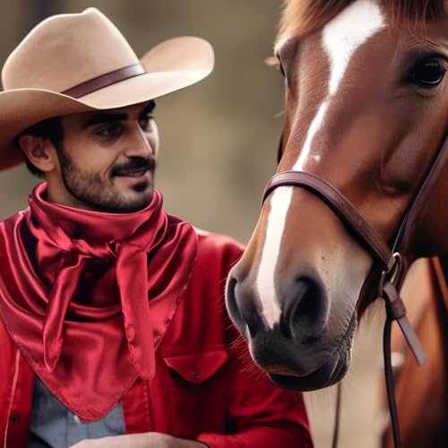 6 Pcs Solid Cowboy Rag for Women Western Neck Scarf Bandana 35-inch Square Satin Rag Neckerchief Multiple Colors Wildrags for Men Pack3