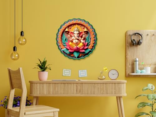 Image of Casa Rica MDF Wooden Wall Art 12x12 Inch | Ganesh Ji Sparkle Laminated Wall Hanging Frame for Living Room, Bedroom, Office & Pooja Room | Modern MDF Home Decor Painting | Wall Hanging Gift Item (GD 001)