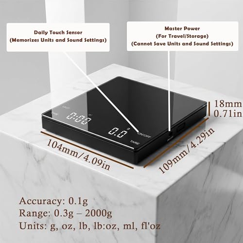 CULIKEM Espresso Scale with Timer and Glass Mirror Design