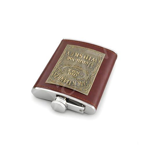 Image of Stainless Steel Hip Flask for Men & Women 8oz (236ml) - Whisky Flask Vodka Alcoholic Liquor Holder with Funnel Drinks Pocket Carrying Case - Leakproof Travel Flasks for Drinks, (Brown No.2)